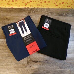 Banana Republic NWT Men's Flat Front Pants Slim Fit 2 Pair Blue & Black 34x32